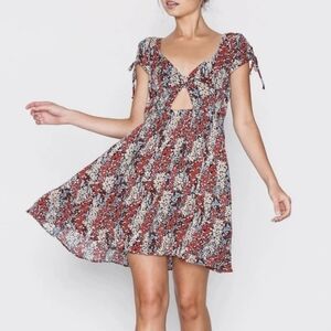 Free People Miss Right Floral Keyhole Tie-Sleeve Mini Dress